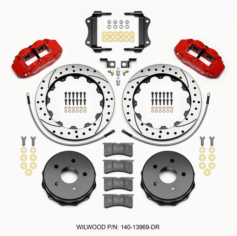 Wilwood Narrow Superlite 4R Rear Brake Kit with Drilled Red Rotors for 2007-2008 Jeep Wrangler