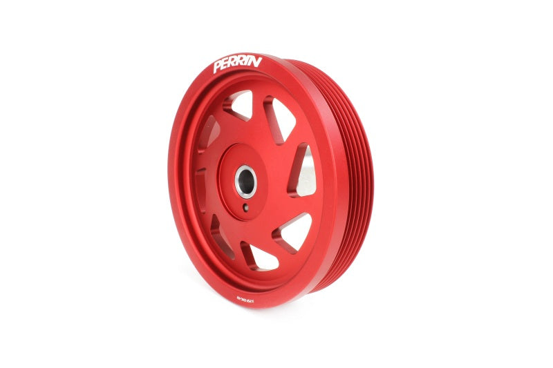 Perrin Performance Lightweight Red Crank Pulley for Subaru WRX, BRZ, Toyota GR86, FXT, and OBXT (Part Number: perPSP-ENG-106RD)
