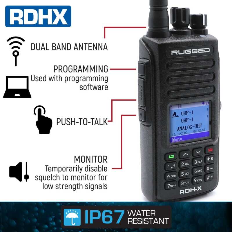 Rugged Radios Waterproof Rugged RDH-X Bus Band 2-Way Radio - Digital and Analog, Safety Yellow