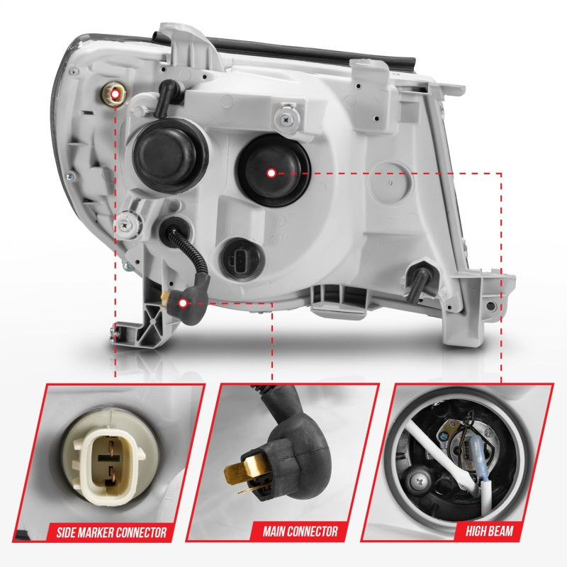 ANZO 05-09 Toyota Tacoma Projector Headlights with Plank Style and Clear Lens