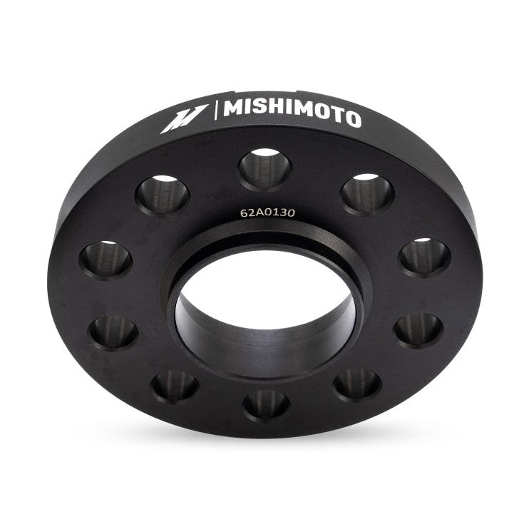 Mishimoto 5x120 Wheel Spacers with 72.6mm Center Bore — 15mm Thickness, M14x1.25 Threads, Black Anodized Finish