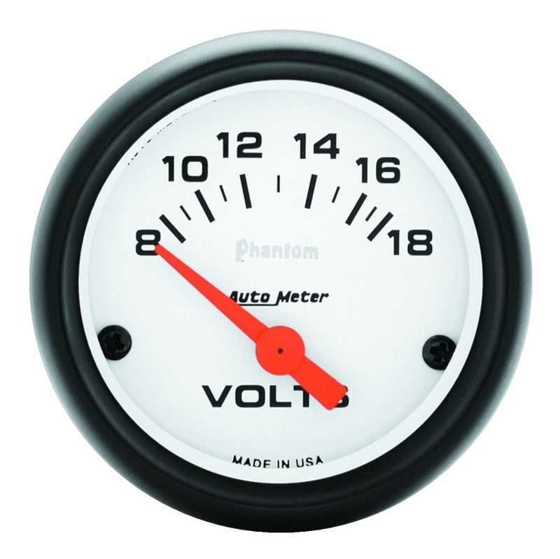 AutoMeter Phantom 52mm 8-18V Electronic Voltmeter Gauge for Automotive Electrical Systems