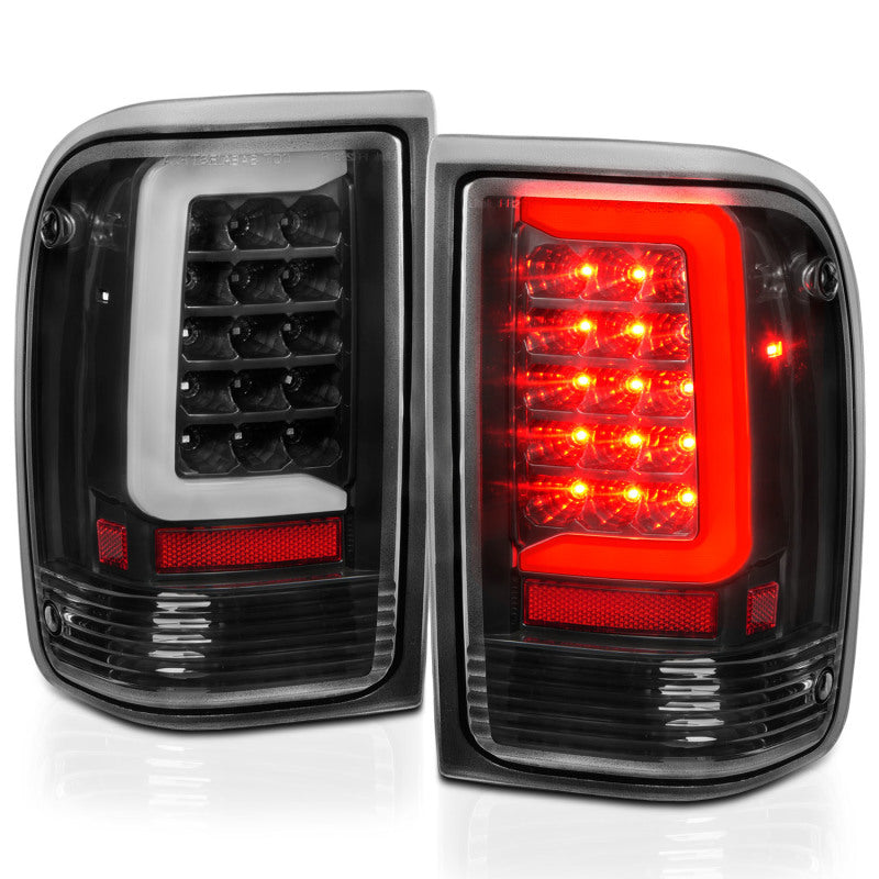 ANZO 1993-1997 Ford Ranger LED Tail Light Assembly with Light Bar, Black Housing & Clear Lens