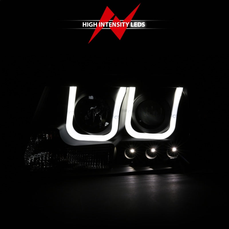 ANZO 2004-2008 Ford F-150 Projector Headlights with U-Bar Black Housing Pair - Clear Lens