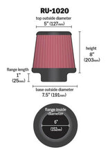 Load image into Gallery viewer, K&amp;N Engineering Universal Tapered Air Filter Part #KNNRU-1020 - 6-inch Flange, 8-inch Height, Reusable and Washable for Automotive and Equipment Applications