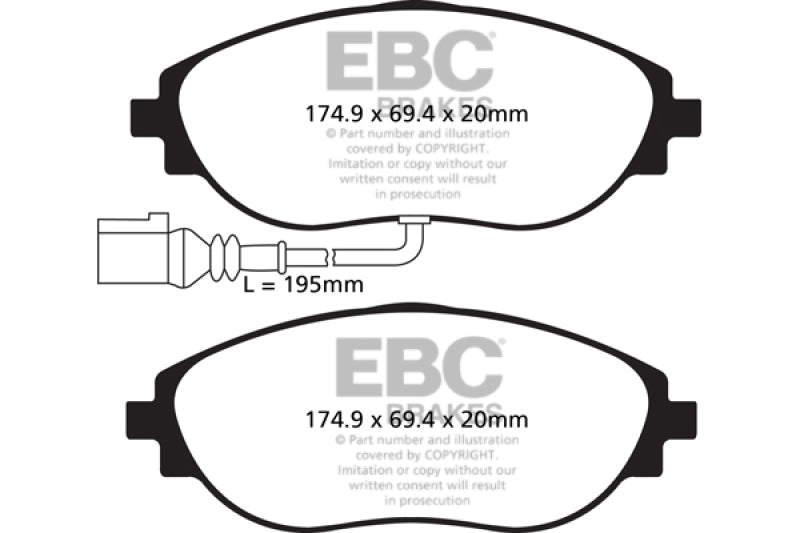 EBC Greenstuff 2000 Series Sport Brake Pads for Volkswagen Passat, CC, and GTI - Part Number ebcDP22127