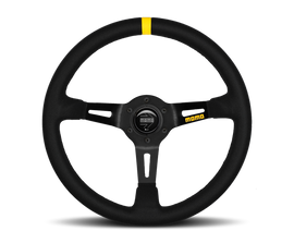 MOMO MOD08 350mm Black Suede Steering Wheel with Black Spokes and One Stripe