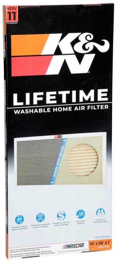 K&N Engineering HVAC Filter 14 x 30 x 1 - Washable and Reusable Pleated Synthetic Filter
