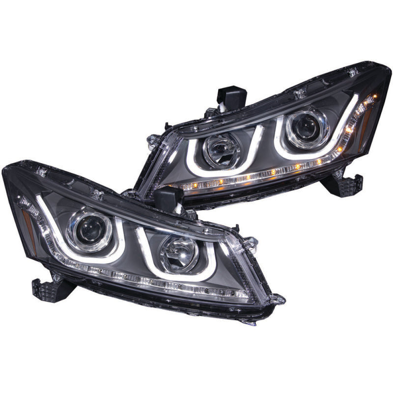 ANZO 2008-2012 Honda Accord Projector Headlights with U-Bar Black Housing Pair