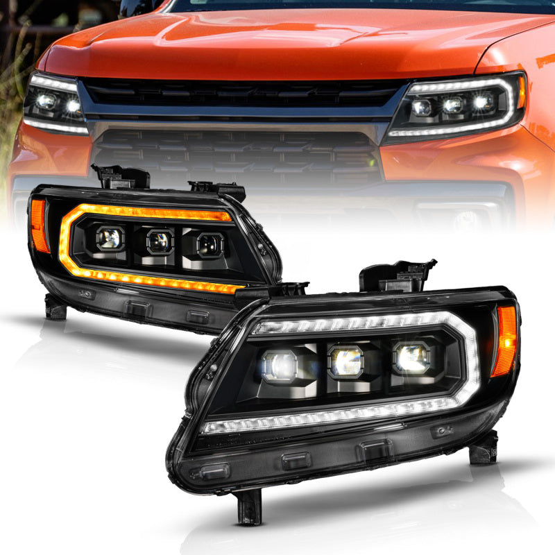 ANZO 15-22 Chevy Colorado Black Housing Full LED Projector Headlights with Sequential Light Bar