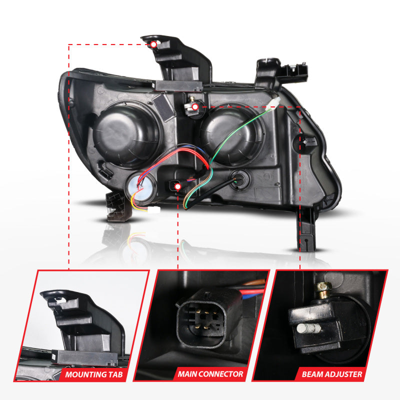 ANZO 15-22 Chevy Colorado Black Housing Full LED Projector Headlights with Sequential Light Bar