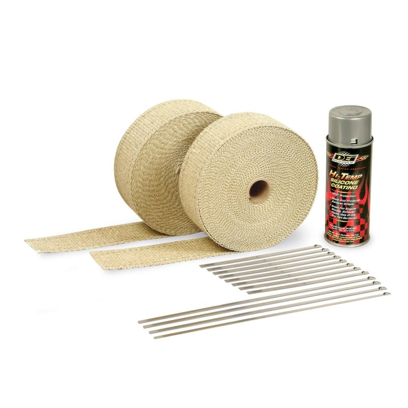 DEI Exhaust Wrap Kit - Tan Exhaust Wraps with Aluminum HT Silicone Coating and Locking Ties