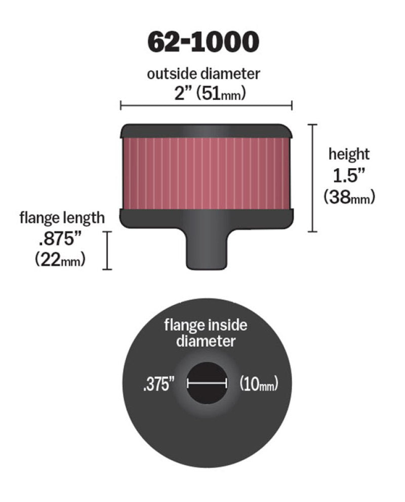 K&N Engineering Crankcase Vent Filter 62-1000 for Classic and Racing Applications