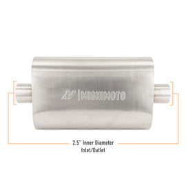 Mishimoto Universal Brushed Stainless Steel Muffler, 2.5-Inch Center Inlet/Outlet, Part MMEXH-MF-25CCBR