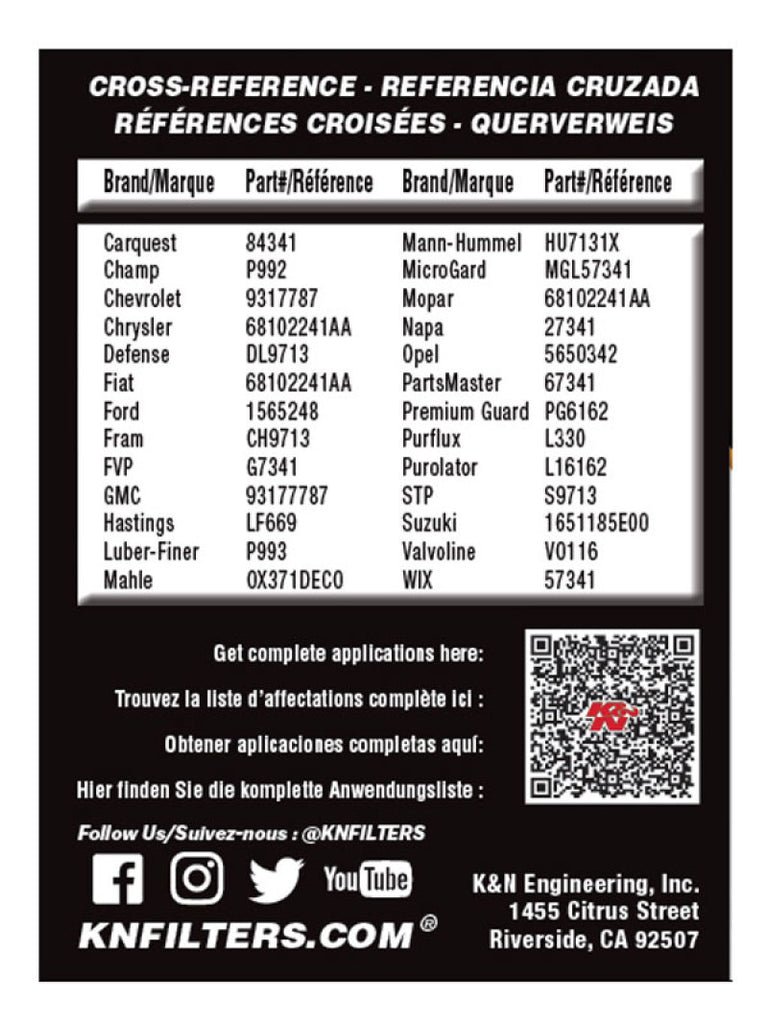 K&N Engineering KNNHP-7041 Performance Oil Filter for Fiat 500 and Jeep Renegade