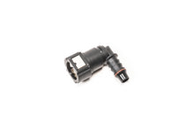 Load image into Gallery viewer, Radium Engineering 10mm SAE Female to 3/8 Inch Barb Quick Connect, 90 Degree Elbow