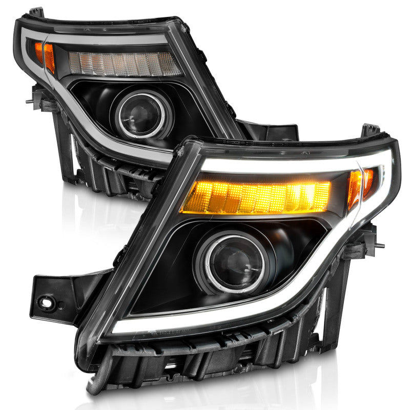ANZO 11-15 Ford Explorer Projector Headlights with Light Bar, Black Housing – Improved Style & Performance