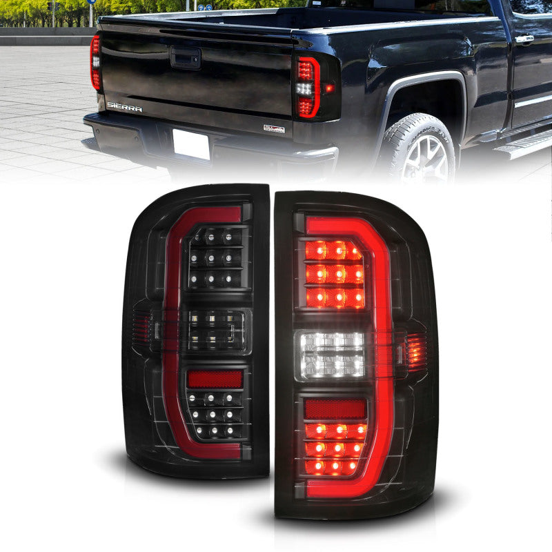 ANZO 14-18 GMC Sierra 1500 Full LED Taillights with Smoke Lens and Black Housing
