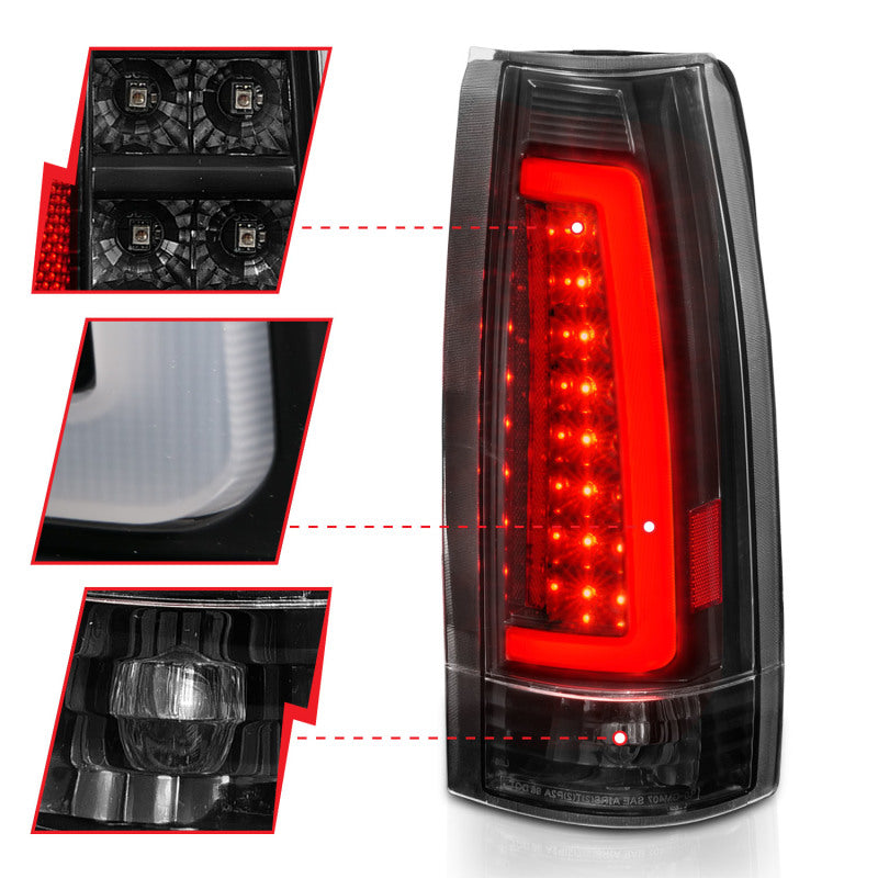 ANZO 1999-2000 Cadillac Escalade LED Tail Light Assembly Pair with Black Housing and Clear Lens