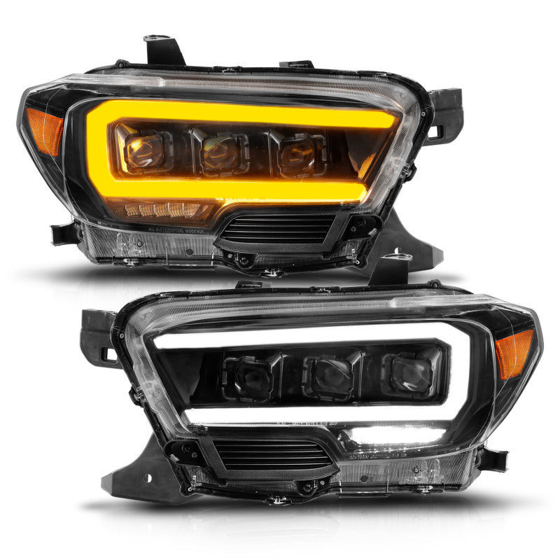 ANZO 16-22 Toyota Tacoma LED Projector Headlights with Light Bar and Sequential Lighting - Black Housing with Initiation Light