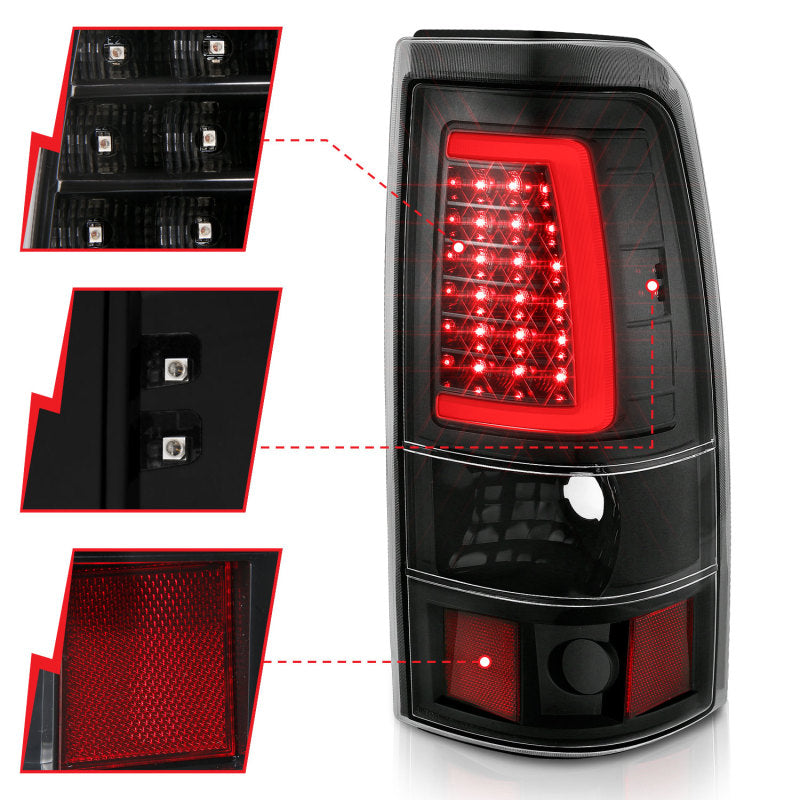 ANZO 1999-2002 Chevy Silverado 1500 LED Tail Light Assembly with Clear Lens and Black Housing