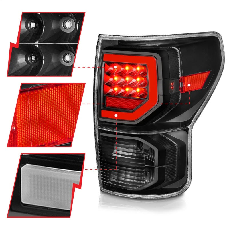 ANZO Full LED Tail Light Assembly for 2010-2013 Toyota Tundra with Black Housing and Clear Lens