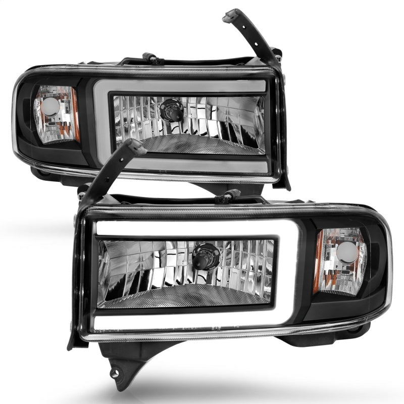 ANZO 94-02 Dodge Ram Crystal Headlight with Light Bar – Black Housing, Pair