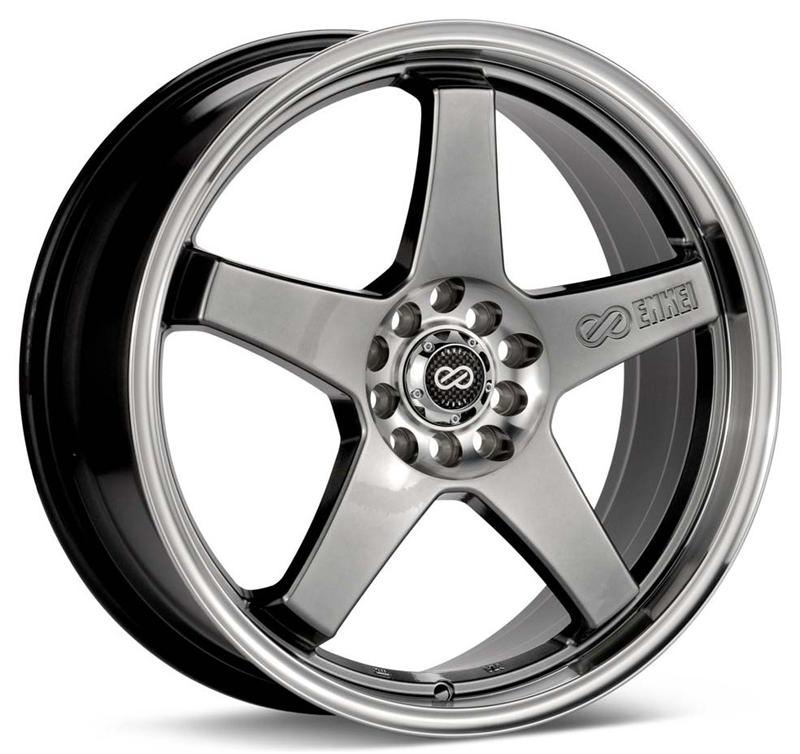 Enkei EV5 17x7 Hyper Black Wheel with Machined Lip - 5x100/114.3 Bolt Pattern, 38mm Offset, 72.6mm Center Bore