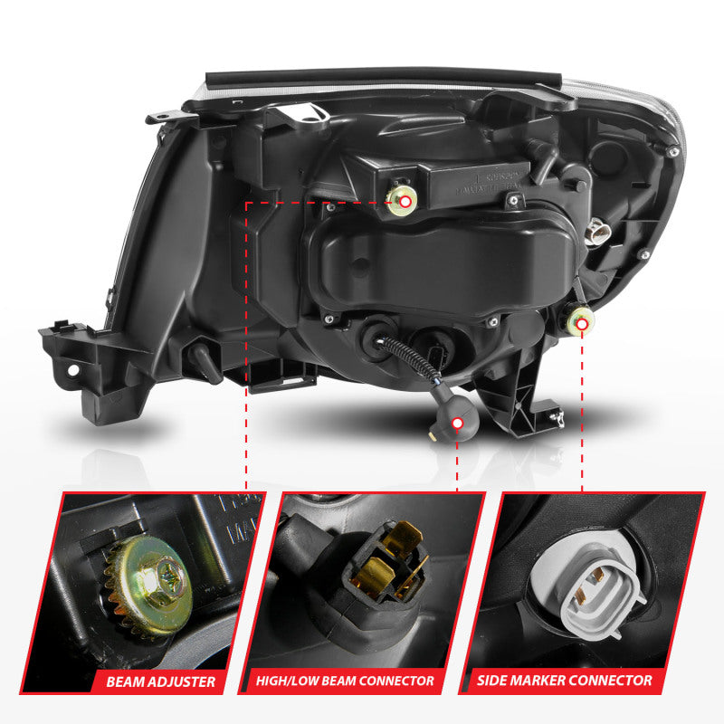 ANZO 05-11 Toyota Tacoma Projector Headlights with Light Bar Switchback in Black Housing