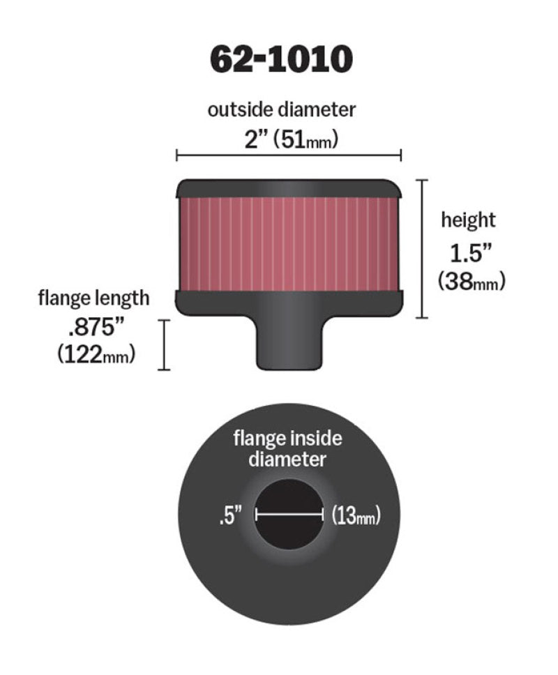 K&N Engineering Crankcase Vent Filter Part #62-1010 - 1/2 inch Diameter with Steel Base for Classic and Racing Engines