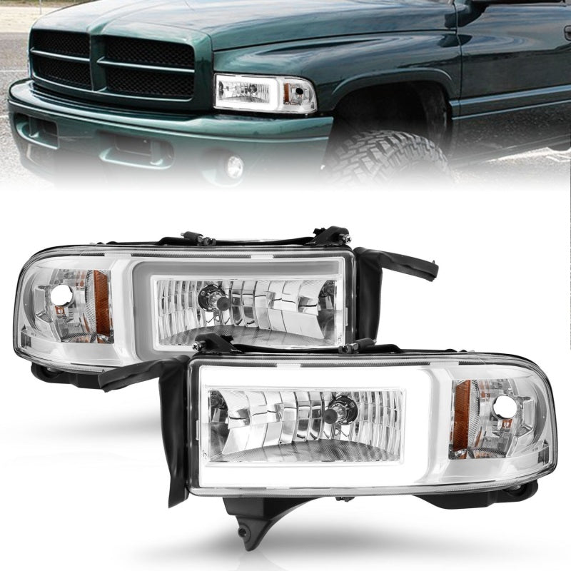 ANZO 94-02 Dodge Ram Crystal Headlight with Light Bar – Chrome Housing Pair