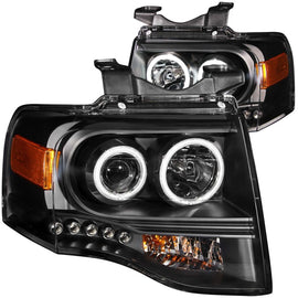 ANZO 2007-2014 Ford Expedition Projector Headlights with Halo and Black Housing