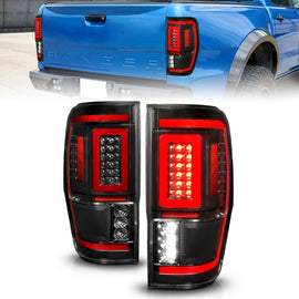 ANZO 19-22 Ford Ranger Full LED Taillights with Lightbar Sequential Signal and Clear Lens in Black Housing