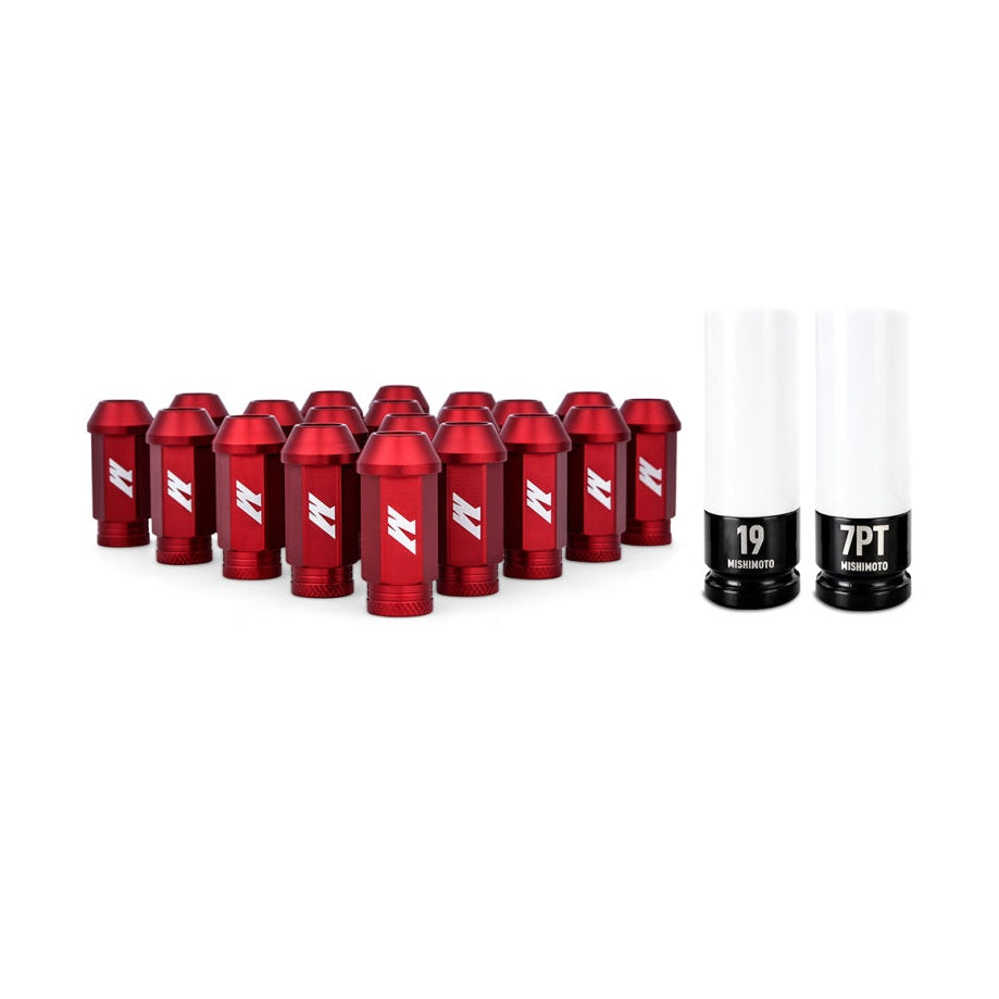 Mishimoto Aluminum Locking Lug Nuts M12x1.25 Set in Red with Non-Marring Sockets