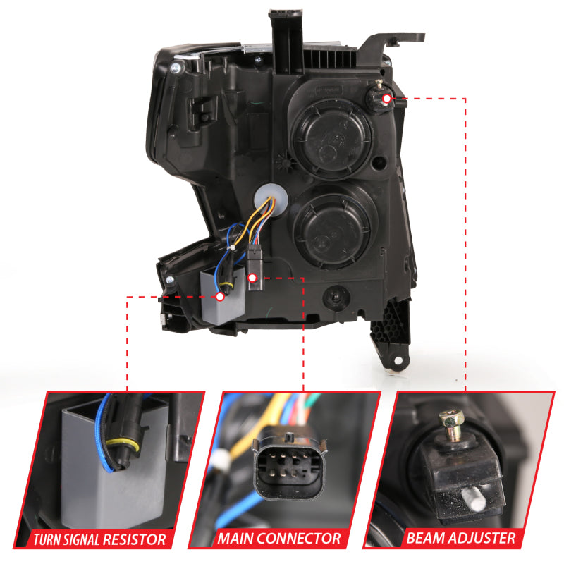 ANZO 15-20 Chevy Tahoe and Suburban LED Headlight Set with Sequential Amber and Black Housing