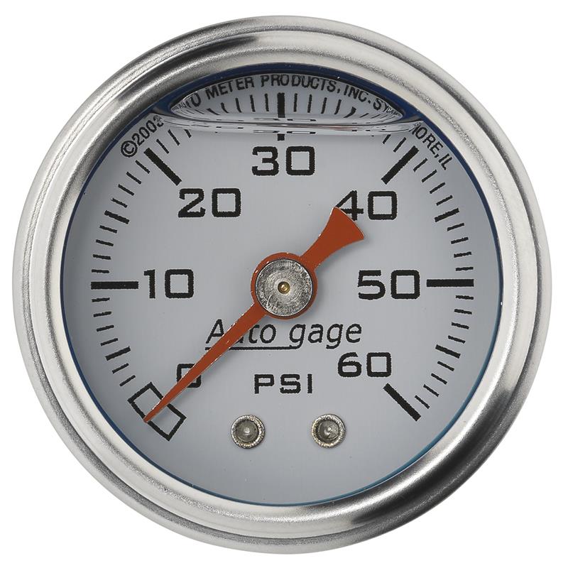 AutoMeter AutoGage 1.5-Inch Liquid Filled Mechanical Fuel Pressure Gauge - White