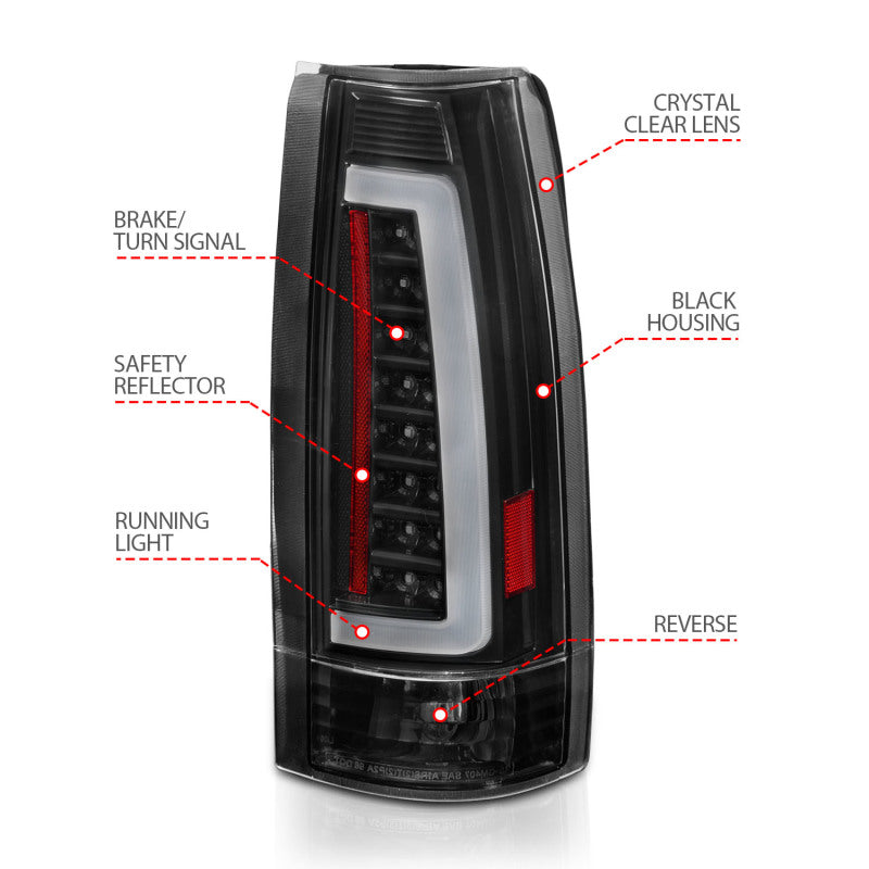 ANZO 1999-2000 Cadillac Escalade LED Tail Light Assembly Pair with Black Housing and Clear Lens