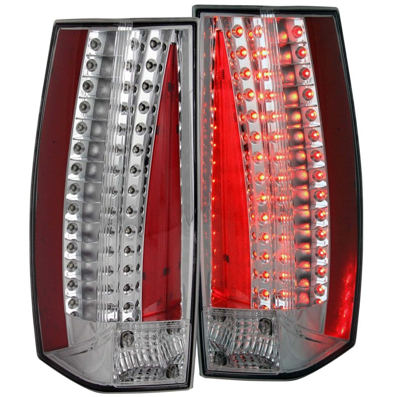 ANZO LED Tail Light Assembly for Cadillac Escalade 2004-2012 with Chrome Housing and Clear Lens