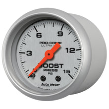 Load image into Gallery viewer, AutoMeter Ultra-Lite 52mm Mechanical Boost Gauge 0-15 PSI for Turbocharged and Naturally Aspirated Engines