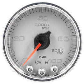 AutoMeter Spek-Pro Boost Gauge 2 1/16 inch 100 PSI with Stepper Motor and Peak/Warning Features