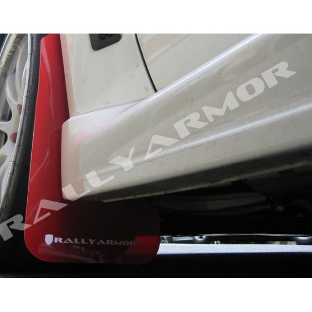Rally Armor UR Series Mud Flaps for Mitsubishi Lancer 2008-2015 - Red with White Logo (Part #ralMF10-UR-RD/WH)