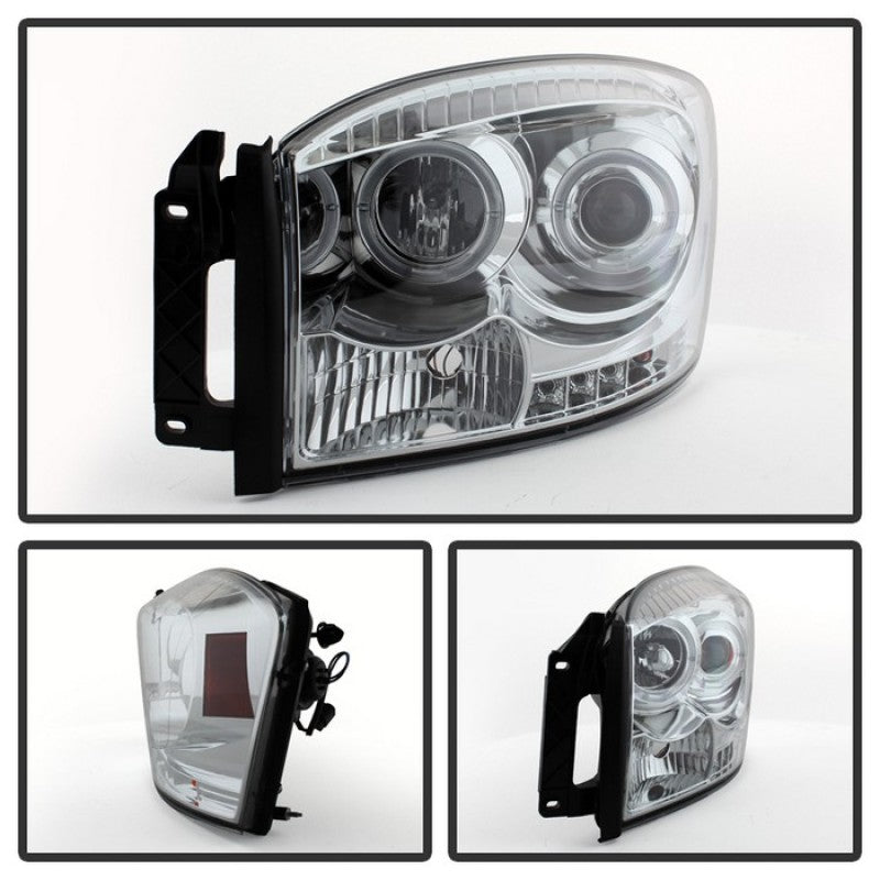 Spyder Chrome Halo LED Projector Headlights for Dodge Ram 1500, 2500, 3500 (2006-2008)
