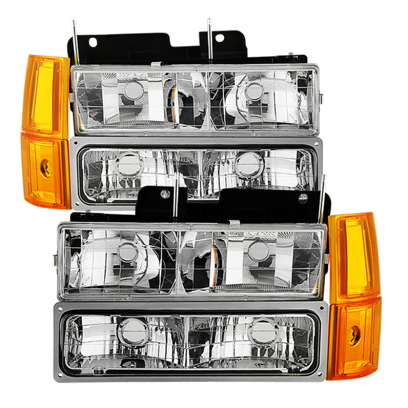 SPYDER xTune GMC Yukon 1994-1999 Headlights with Corner & Parking Lights - Chrome, 8-Piece Set (Part #HD-JH-GCK94-AM-C-SET)