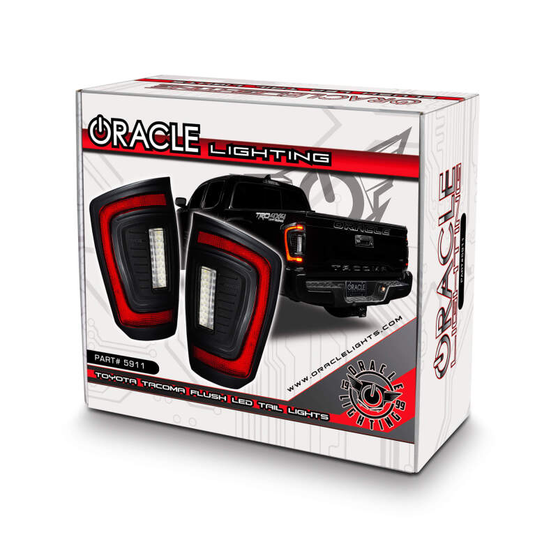 Oracle Lighting Flush Style LED Tail Lights for 2016-2023 Toyota Tacoma - Low-Profile, Modular Design with Signature LED Lighting and Dynamic Turn Signals