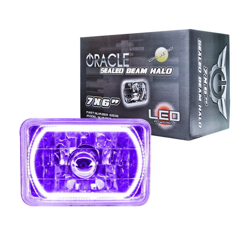 Oracle Lighting 7x6 Inch Sealed Beam Headlights with UV Purple Halo – Easy Install with SMD Halos