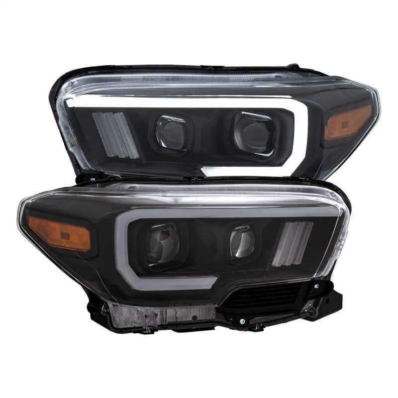 ANZO 2016-2017 Toyota Tacoma Projector Headlights with Plank Style Switchback in Black and Amber with DRL