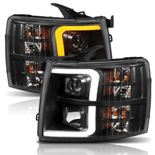 Load image into Gallery viewer, ANZO 07-13 Chevrolet Silverado Plank Style Projector Headlights with Amber Accents, Black Pair – Part Number anz111410