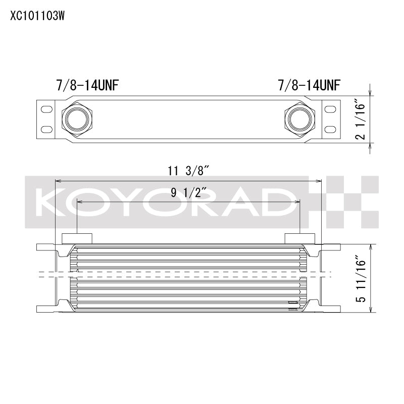 Koyo 10-Row Oil Cooler with AN-10 ORB Provisions - 11.25 x 3 x 2 inches