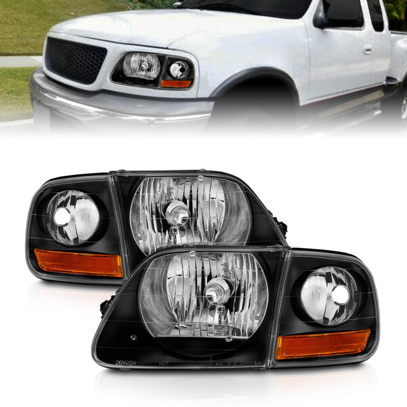 ANZO Crystal Headlights for Ford F-150 1997-2003 with Black Housing and Clear Lenses