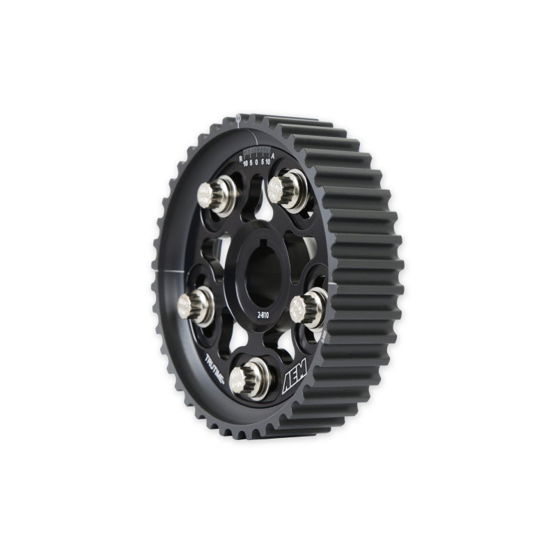 AEM Tru-Time Adjustable Camshaft Gear for Honda and Acura Engines - Black Anodized, Part Number aem23-802BK